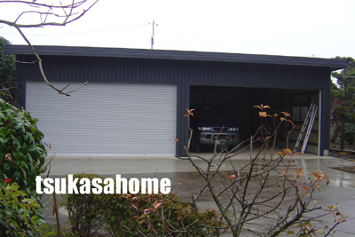 かっこいい鉄骨ガレージ・倉庫施工例03　茨城県取手市